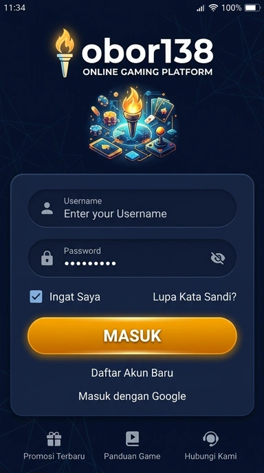 Tampilan halaman login obor138
